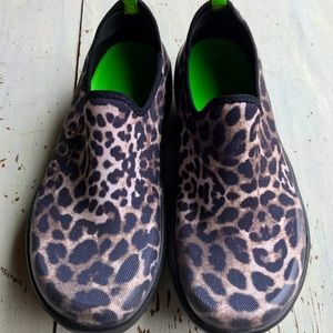 Oofos Leopard Print Slip On Shoes